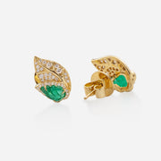 Kate & Mimi 18K yellow gold Emerald Leaf cabochons and Diamond Leaf earrings back view