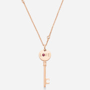 Kate & Mimi Double-sided Mini Key with Single Ruby and Diamond pavé front view with chain