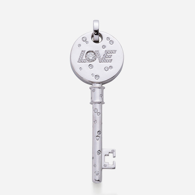 Kate and Mimi Double-sided Large Forevermark Diamond Love Key Pendant Front View
