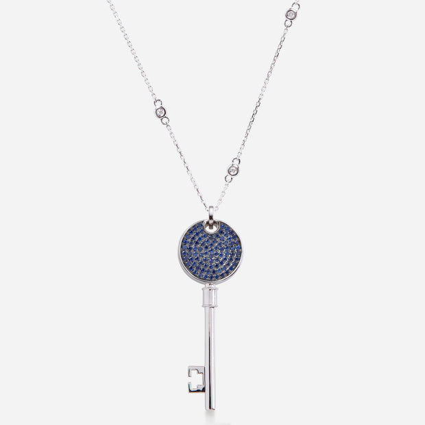 Reversible Mini Diamond & Sapphire Love Key Pendant