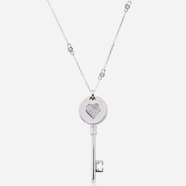 Kate and Mimi Double-sided Medium Forevermark Diamond Heart Key Pendant front view with chain