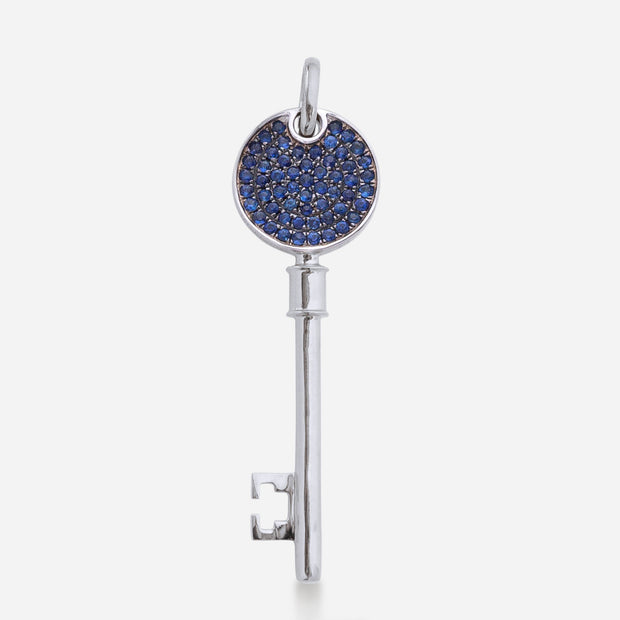 Kate & Mimi Mini Love Key with 1 Round Brilliant Diamond 0.05cts on one side and 58 Round Sapphires with 0.34cts set pavé style on the other back view