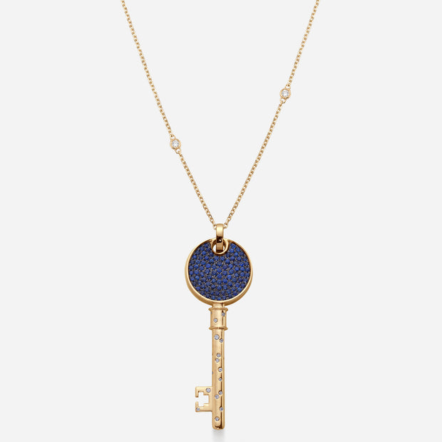 Kate and Mimi Double-sided Large Diamond & Sapphire Love Key Pendant back view