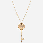 Kate and Mimi Double-sided Large Diamond & Sapphire Love Key Pendant front view with chain