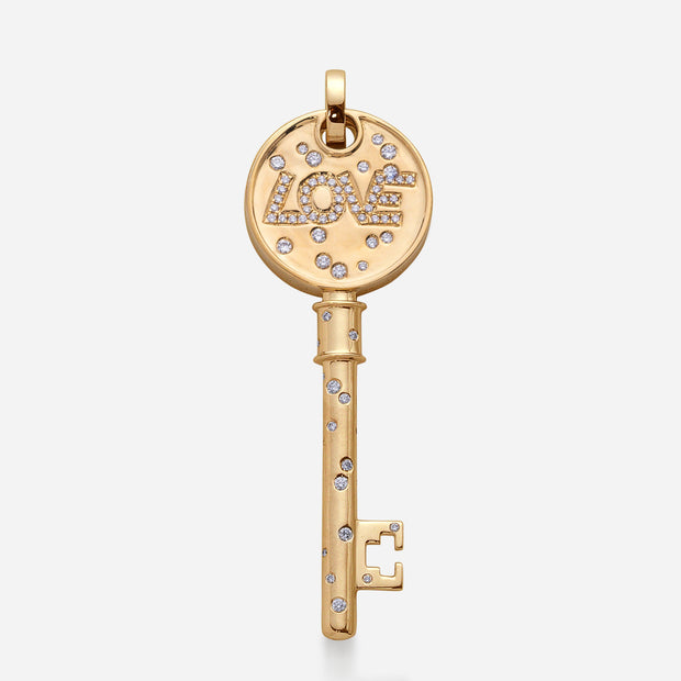 Kate and Mimi Double-sided Large Diamond & Sapphire Love Key Pendant front view