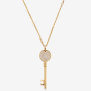 Kate & Mimi Mini Love Key with single round diamond on one side and round diamonds set pavé style on the other side back view with chain