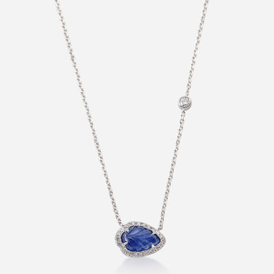 Kate and Mimi Cabochon Sapphire Leaf and Forevermark Solitaire Diamond Necklace